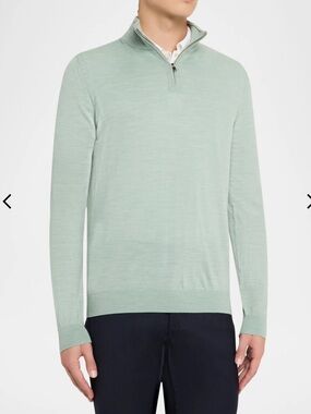 Reiss Blackhall Merino Wool Funnel Neck Quarter-Zip Sweater Size L